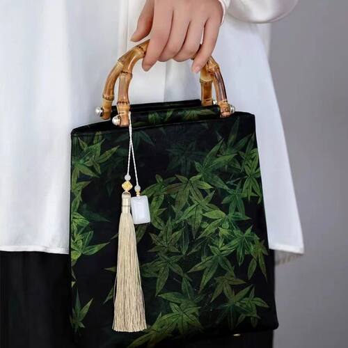 手包香云纱竹节旗袍手提包新中式古风汉服国风女包裙子手拎包