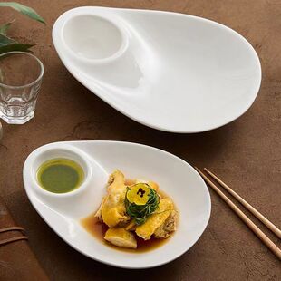 家用创意饺子盘子带醋碟酒店菜盘子母盘白灼虾盘分格水饺专用盘子