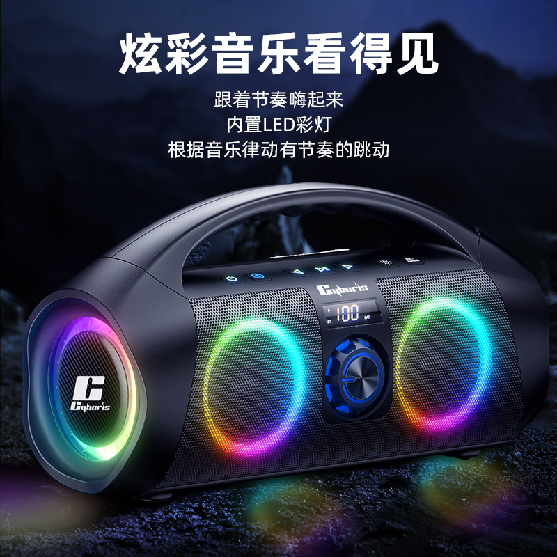 赛柏瑞斯120W RGB炫彩户外蓝牙5.3 ipx7级防水重低音炮广场舞音响