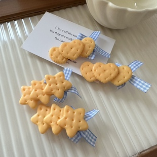 可爱蝴蝶结饼干发夹刘海夹发卡日韩ins发饰品头饰少女趣味卡子