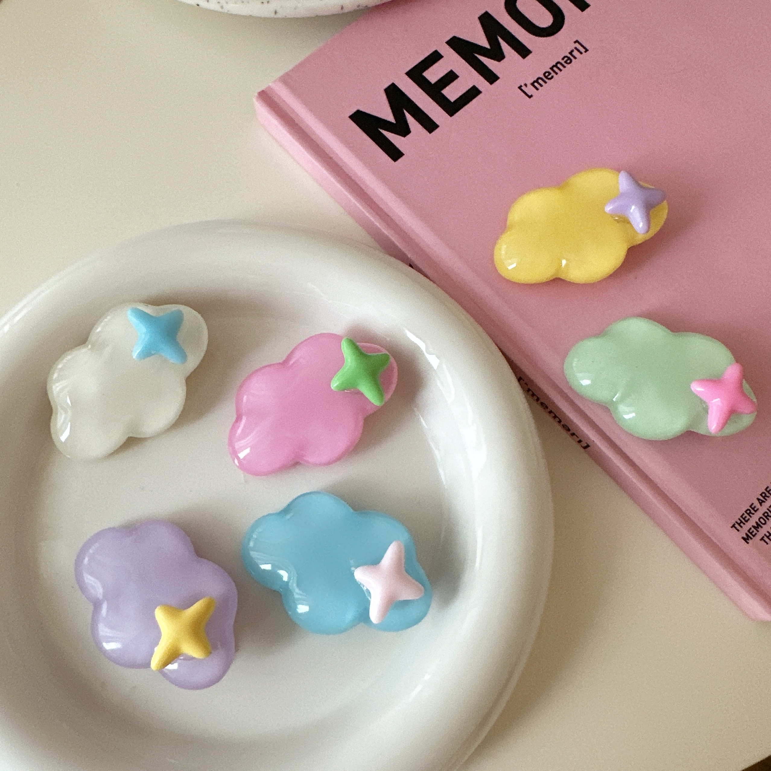 可爱冰透果冻色星星云朵发夹刘海夹碎发边夹少女网红前额对夹发卡