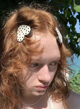 韩国同款黑白滴油波点爱心发夹发卡甜美可爱刘海侧边发饰鸭嘴夹子