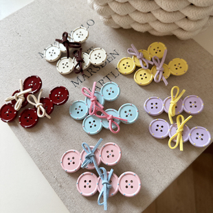 韩系可爱彩色波点纽扣蝴蝶结发夹刘海夹少女甜美碎发边夹鸭嘴夹子