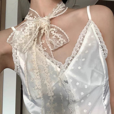 韩系蕾丝碎花花边丝巾围脖女春夏氛围感脖子配饰百搭飘带绑发发饰
