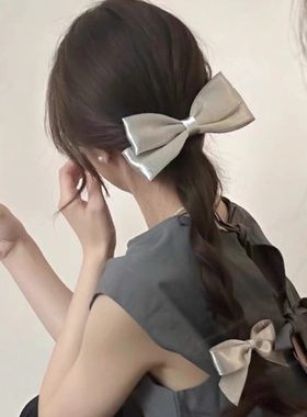 韩系银色立体蝴蝶结发夹甜酷少女弹簧夹发饰头饰侧边夹碎发后脑勺