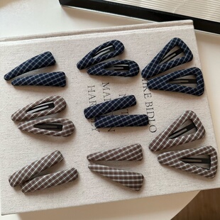 韩国同款手做布艺咖色藏蓝色格子发夹刘海夹碎发边夹好看侧边夹子