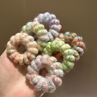 秋冬新款 渐变奶油混色毛线电话线发圈无痕扎头发皮筋网红头绳法绳