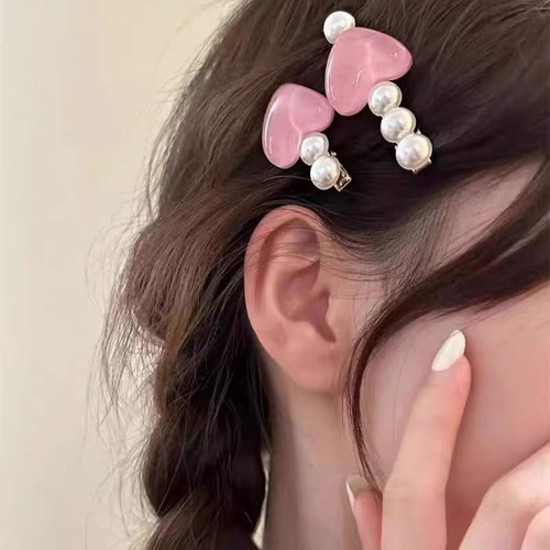 可爱少女心冰透爱心珍珠发夹刘海夹碎发边夹甜美仙气发卡鸭嘴夹子
