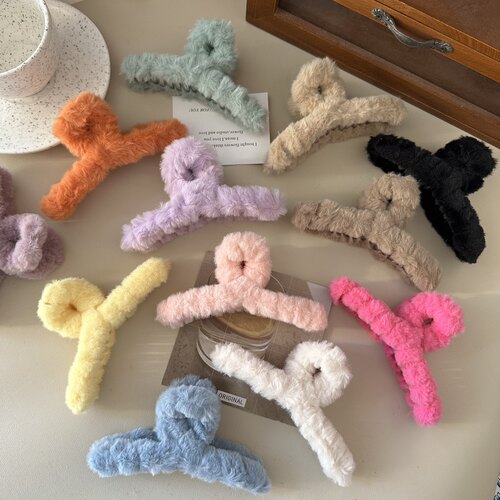 秋冬加大号糖果色毛绒抓夹