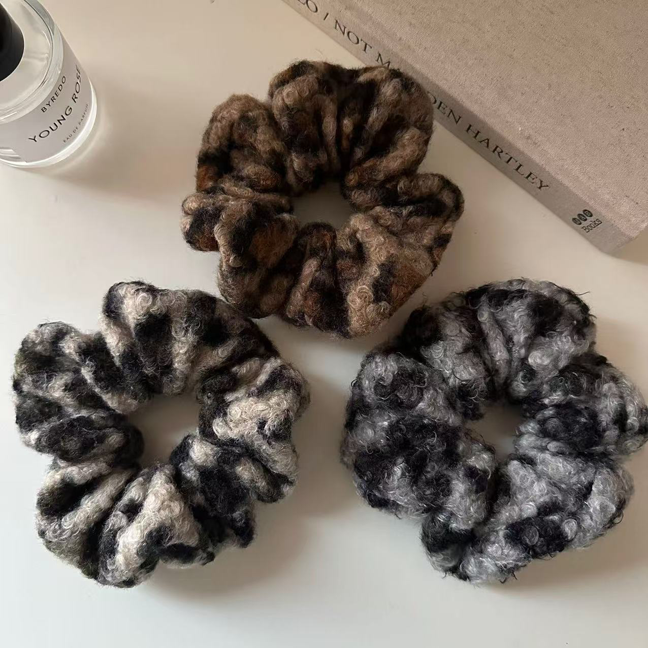 博主同款羊羔毛豹纹大肠发圈复古百搭毛绒绒扎发皮筋头绳发绳发饰