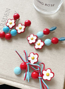 可爱红色花朵彩色豆豆发夹甜美少女刘海夹碎发边夹网红侧边发卡子