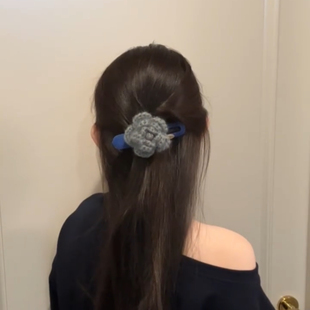 韩系新款秋冬手钩毛线花朵发夹大鸭嘴夹一字懒人夹后脑勺马尾夹子