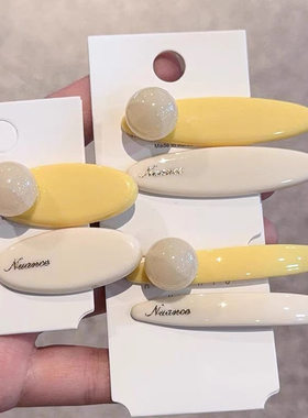 韩系ins新款糖果色发夹侧边对夹碎发刘海夹明亮黄色珠子鸭嘴发卡