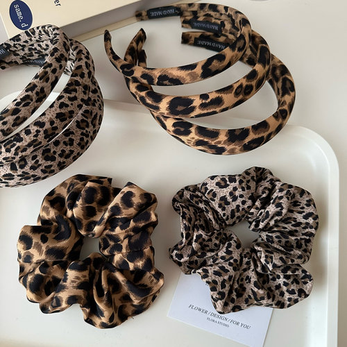 酷飒甜辣妹豹纹大肠发圈发箍皮筋女扎头发绳高级感复古发饰头箍