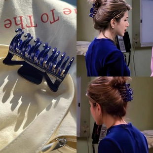 老友记同款蓝色抓夹设计感密齿法式鲨鱼夹中小号盘发夹发抓发夹子