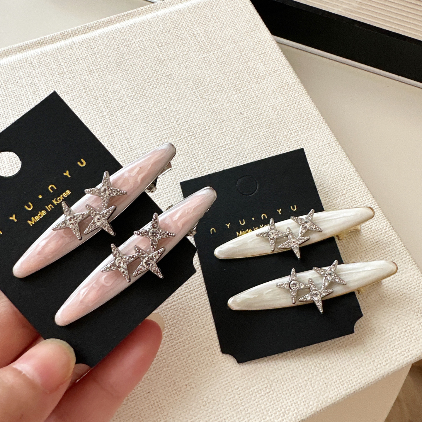 韩系细闪滴釉四芒星发夹ins小众设计师个性侧边刘海夹碎发边夹子