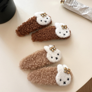可爱秋冬新款羊羔毛毛毛兔子发夹刘海夹碎发边夹毛毛侧边夹bb夹子