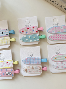 韩系新款可爱少女糖果色小花蝴蝶结小熊无痕夹碎发边夹前额刘海夹