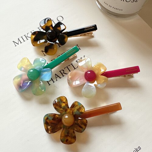 韩系新款醋酸幻彩花朵发夹刘海夹一字夹侧边碎发夹复古气质发卡