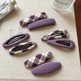 韩系早春新款紫色格子布艺发夹刘海夹碎发边夹网红侧边夹bb夹发卡