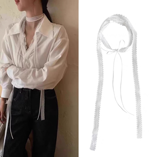 叠戴层次感蕾丝超仙飘带蝴蝶结细窄女春夏百搭锁骨链颈带丝巾项链