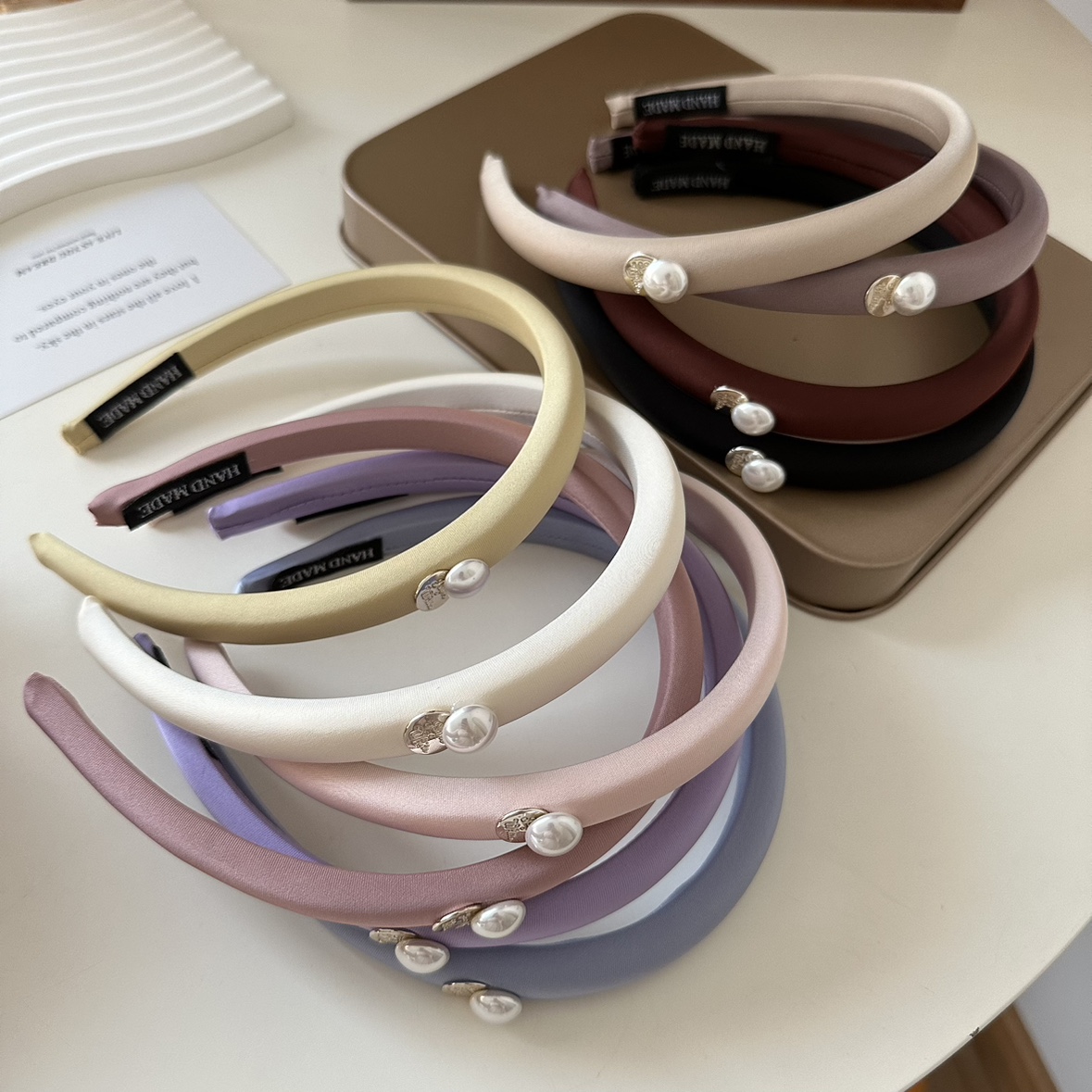 法式珍珠缎面高颅顶海绵发箍