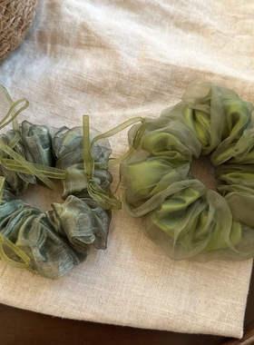 韩系新款绿色网纱大肠发圈高级感气质扎头发绳头绳头花发绳发饰