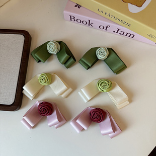 韩系红色玫瑰花朵头饰发夹子后脑勺蝴蝶结半扎发侧边刘海夹女前额