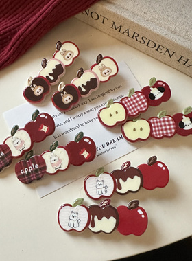 可爱圣诞红色苹果发夹刘海夹碎发边夹儿童学生前额对夹鸭嘴夹发卡