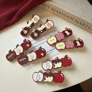 可爱圣诞红色苹果发夹刘海夹碎发边夹儿童学生前额对夹鸭嘴夹发卡
