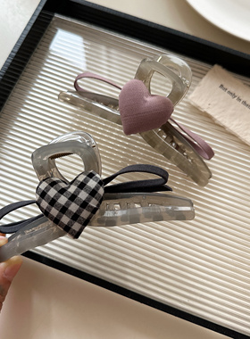 韩系新款灰色紫色爱心蝴蝶结发夹抓夹大号的鲨鱼夹后脑勺盘发发抓