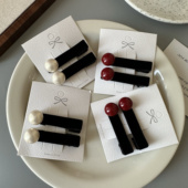 简约百搭黑色丝绒珍珠刘海边夹碎发夹前额夹对夹鸭嘴夹发卡女新年