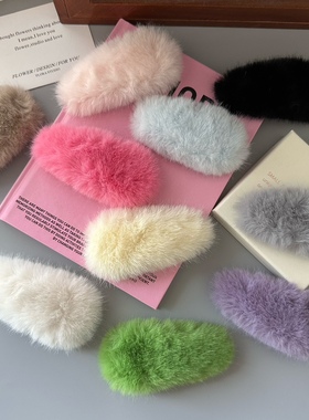 秋冬新款蓬松柔软ins大毛毛发夹韩国超仙毛绒发饰可爱少女bb边夹