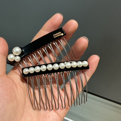 黑色复古气质优雅珍珠插梳