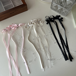 可爱少女丝带珠子流苏蝴蝶结发夹芭蕾风飘带发夹双马尾发饰品发卡