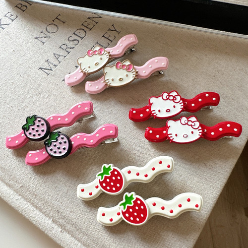 可爱波点草莓小猫刘海夹碎发边夹少女网红侧边夹甜美卡通鸭嘴发卡