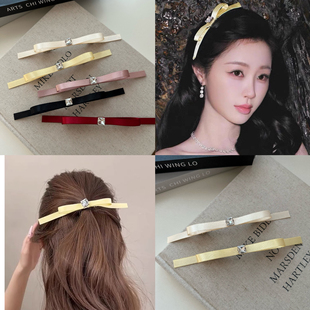 虞书欣同款嫩黄色蝴蝶结发夹女顶夹公主芭蕾风边夹发卡半扎弹簧夹