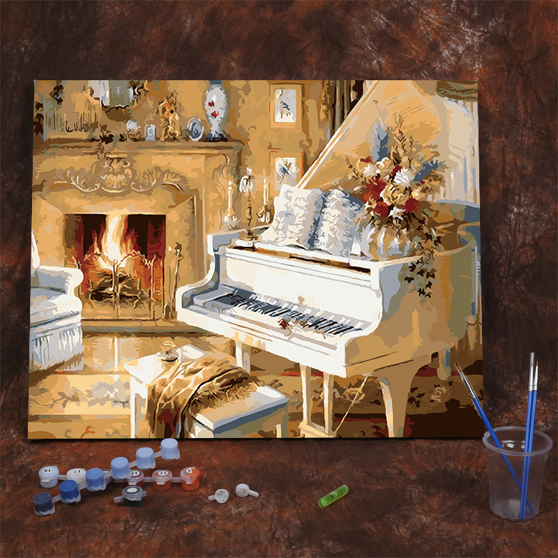 diy数字油画油彩画客厅卧室风景抽象人物花卉填色手绘装饰画钢琴图片