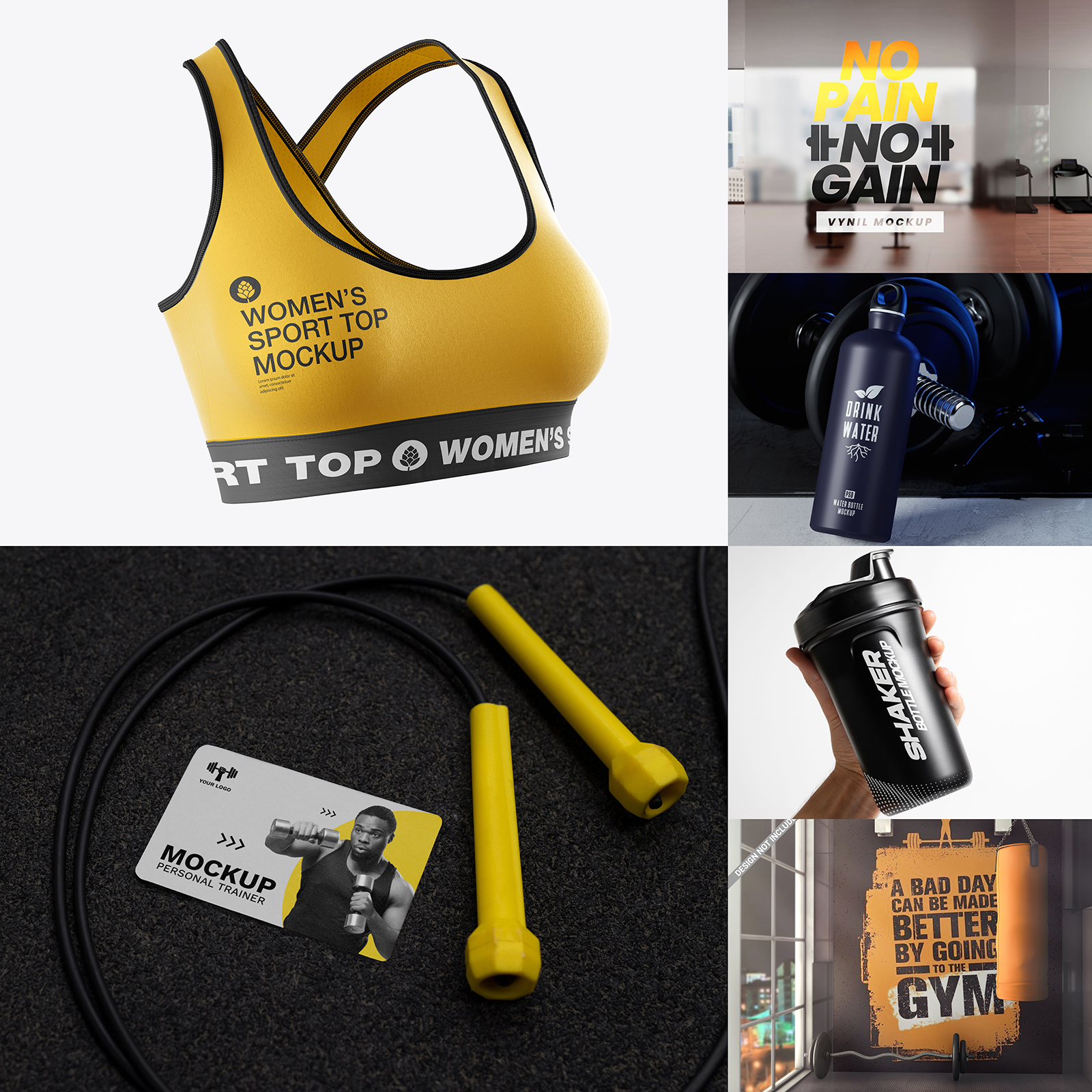 19款私教健身运动品牌健身房方案设计产品设计PS展示贴图样机素材