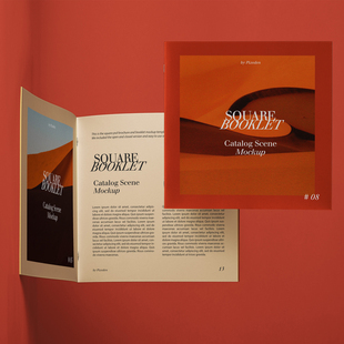 一款高级质感方形骑马钉折页画册封面卡片宣传册样机psd智能贴图