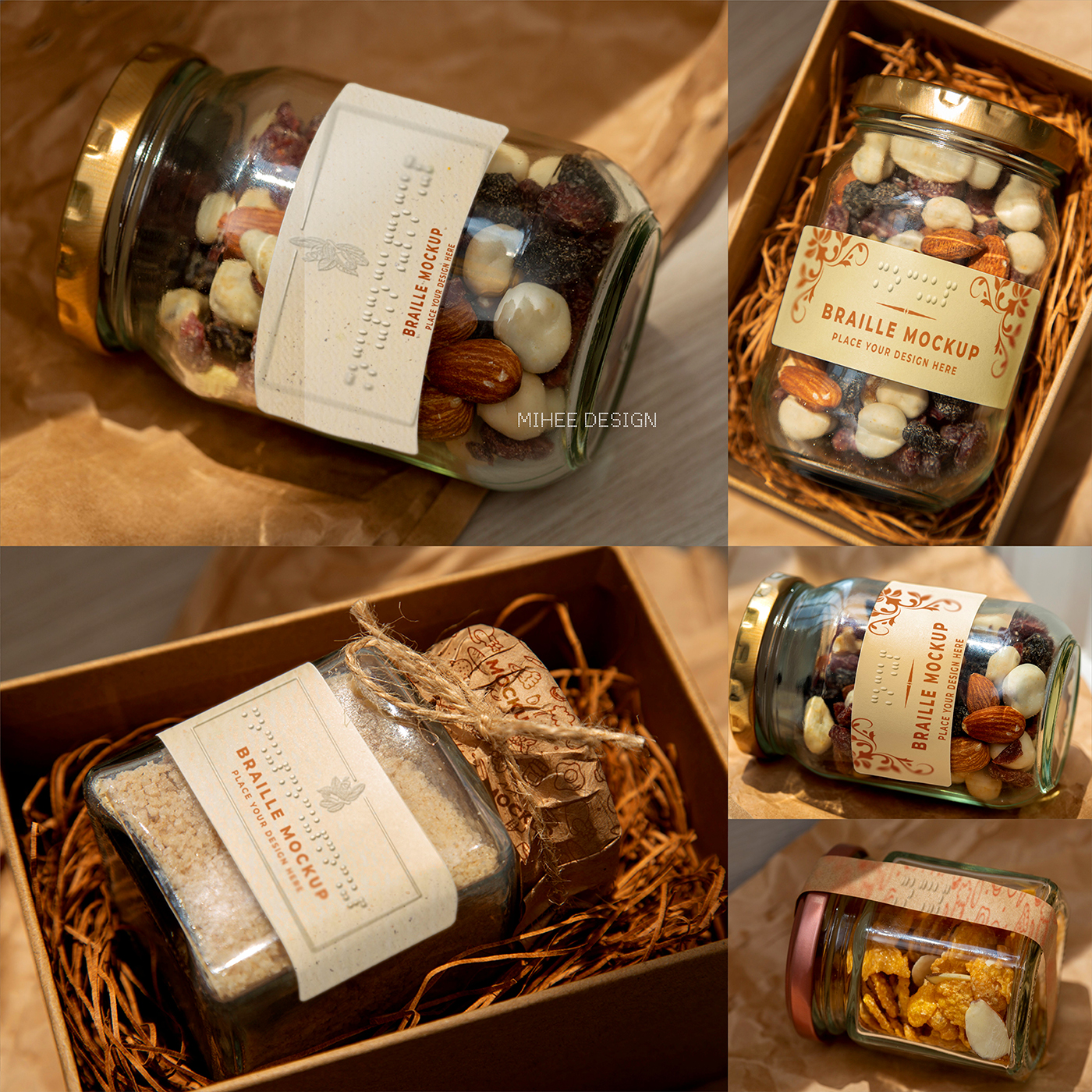 30款质感透明糖果玻璃瓶罐装瓶纸袋包装设计展示PSD样机模板贴图