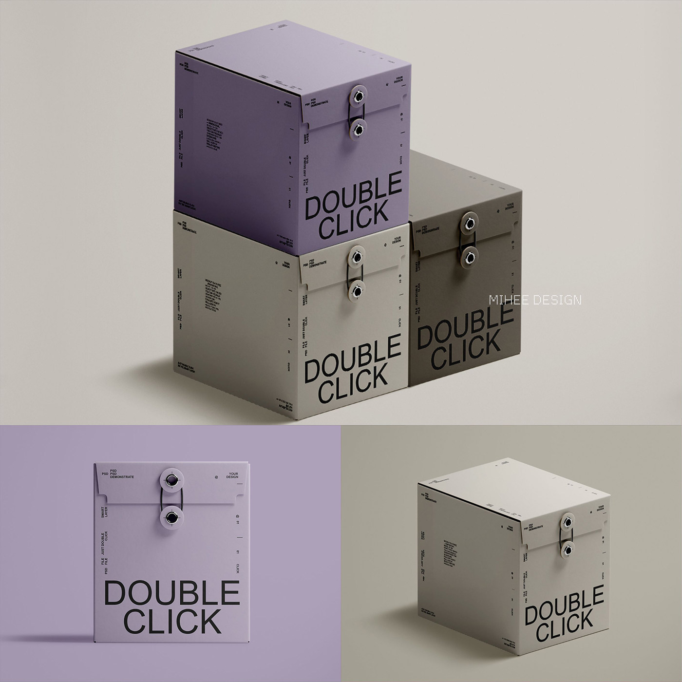 5款正方形礼品盒纸盒包装盒展示psd样机设计素材贴图可改背景色vi