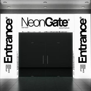 一款霓虹灯入口科技发布电影节展厅会展览馆品牌VI活动场馆样机PS