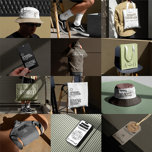 28款户外服饰T恤物料吊牌标签品牌VI设计logo展示PSD样机贴图改色