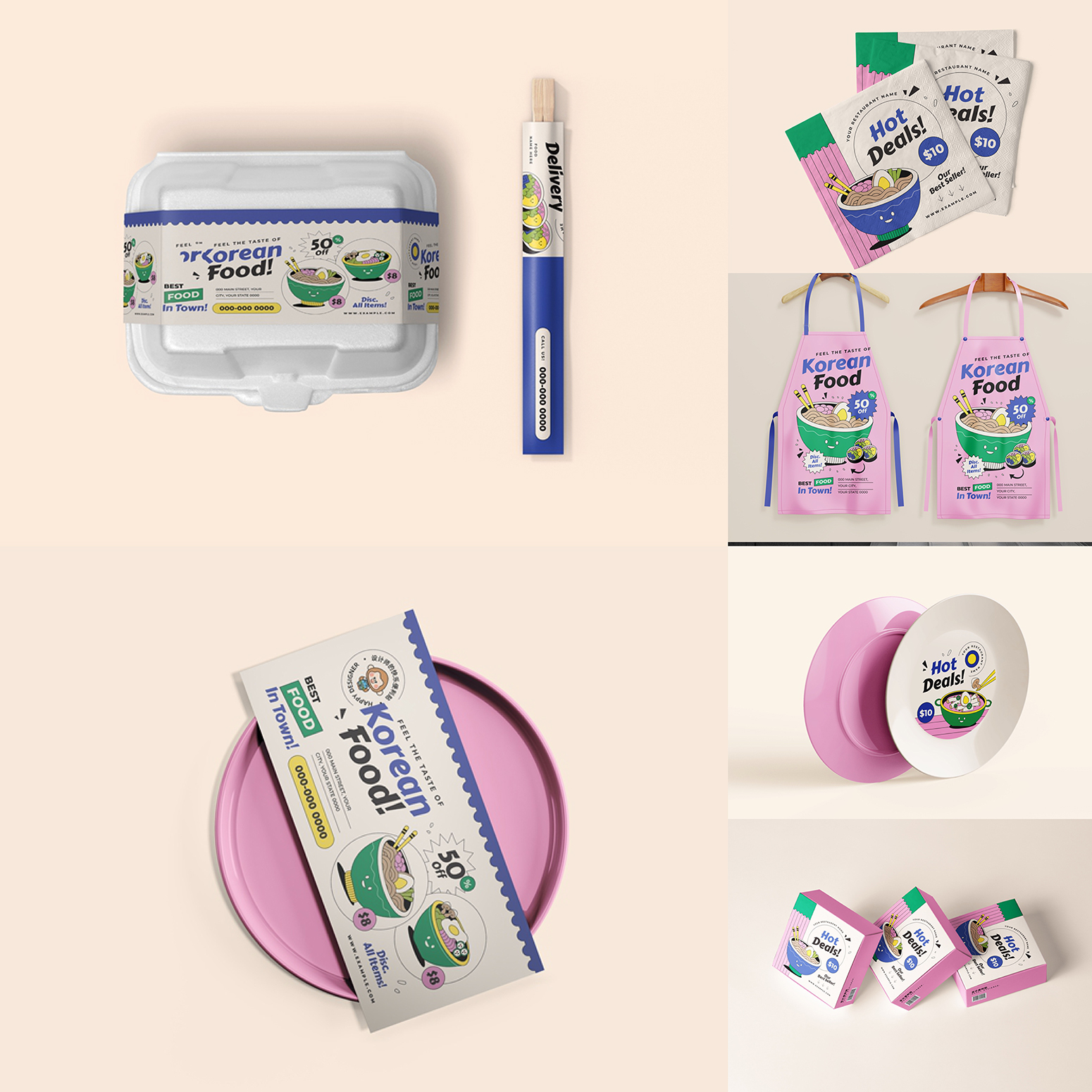 30餐饮店中餐快餐全案包装纸设计展示效果图psd贴图样机模板素材