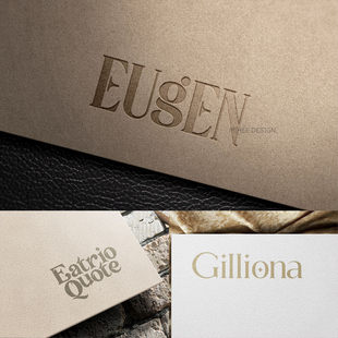 6款极简质感纸张肌理烫金凹凸特效logo标志设计效果特效PSD样机