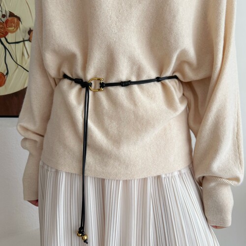 黑色皮绳腰带女长款串珠腰链配裙子毛衣外套高级感腰间配饰腰绳潮