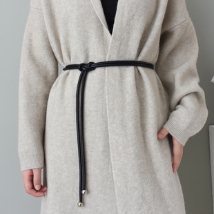 高级软皮绳打结腰带女搭配大衣时尚装饰毛衣裙子安哥拉红细皮带潮