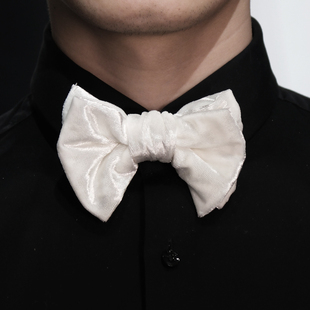 领结男白色丝绒手工双层鱼尾高端男士塔士多礼服专用蝴蝶结新郎