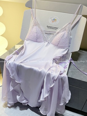 紫藤花下*法式温柔蕾丝V领吊带睡裙女夏季薄款性感舒适透气家居睡